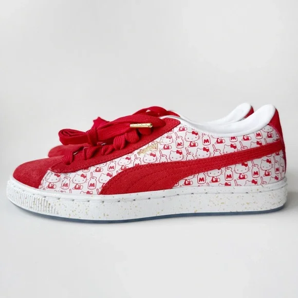 Hello Kitty Puma Suede Classic Sneakers Womens Size 7.5 Shoes Bright Red White - Picture 1 of 11